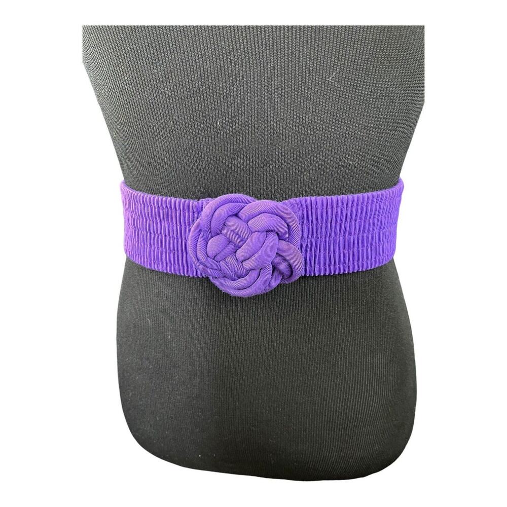 Vtg 80s Waist Belt Women S/M Purple Stretch Rosette Rouched 25"-32"‎ EUC